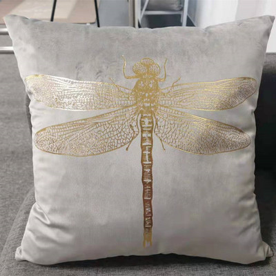 Hot Selling έντομο Dragonfly Foil Printing Velvet Κάλυμμα μαξιλαριού κήπου Χρυσό κάλυμμα μαξιλαροθήκης καρέκλας μαξιλαριού