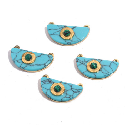 4db rozsdamentes acél bevonatú arany Boho napzöld félkör természetes kő Charms Dangles medálok barkács ékszer készítéshez