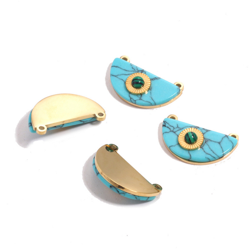 4db rozsdamentes acél bevonatú arany Boho napzöld félkör természetes kő Charms Dangles medálok barkács ékszer készítéshez