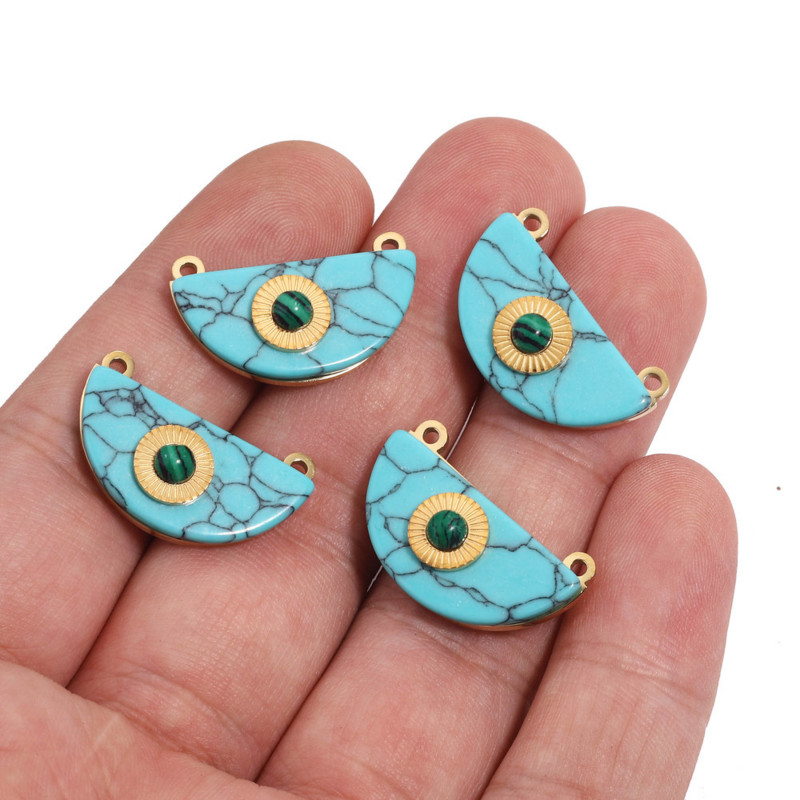 4db rozsdamentes acél bevonatú arany Boho napzöld félkör természetes kő Charms Dangles medálok barkács ékszer készítéshez