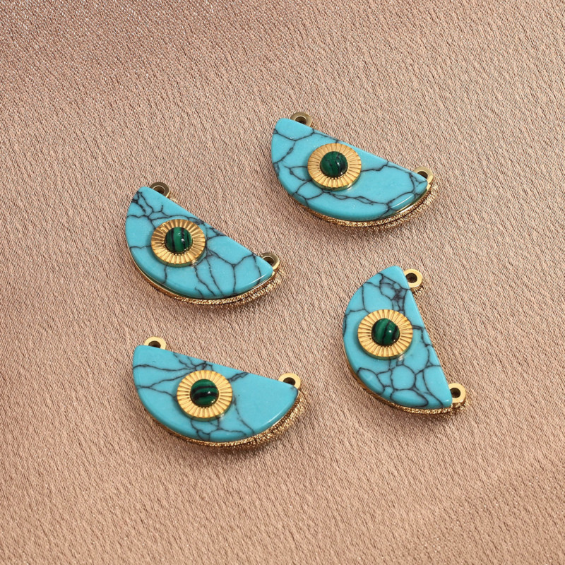 4db rozsdamentes acél bevonatú arany Boho napzöld félkör természetes kő Charms Dangles medálok barkács ékszer készítéshez