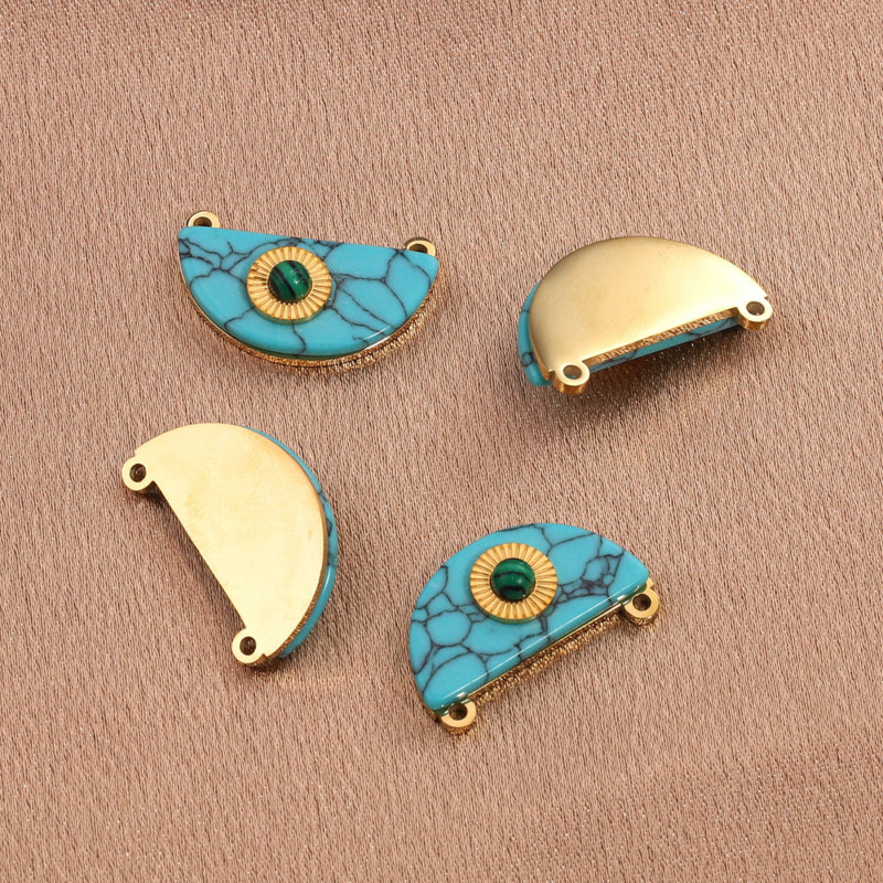 4db rozsdamentes acél bevonatú arany Boho napzöld félkör természetes kő Charms Dangles medálok barkács ékszer készítéshez
