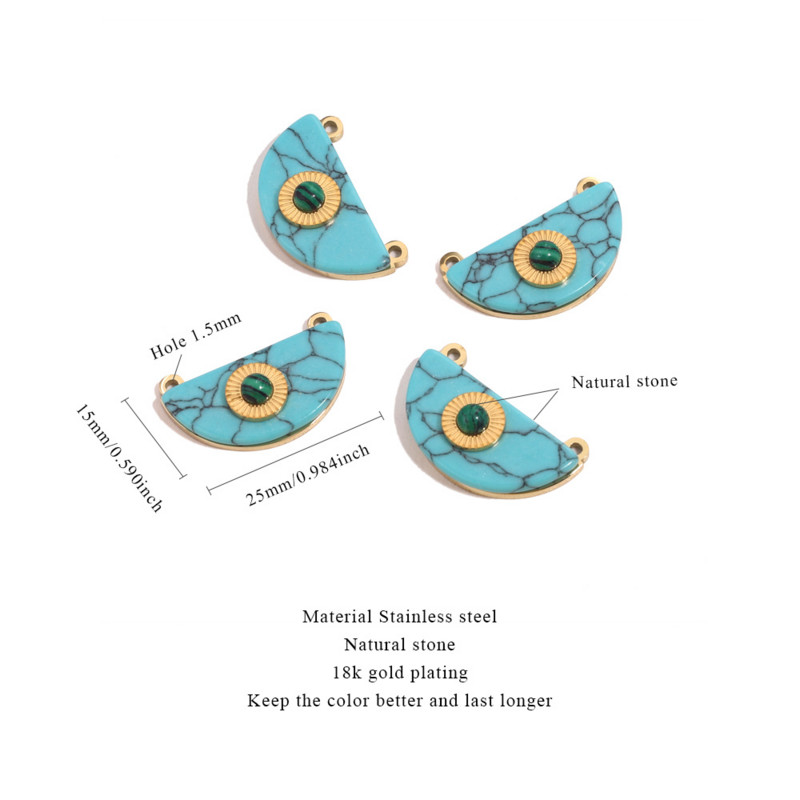 4db rozsdamentes acél bevonatú arany Boho napzöld félkör természetes kő Charms Dangles medálok barkács ékszer készítéshez