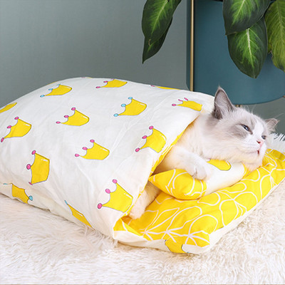 Pet Cat hálózsák szett párna Kis kutya macska az ágyon alvó puha párna kisállat macska kutya termékek Kivehető, mosható kisállat betét
