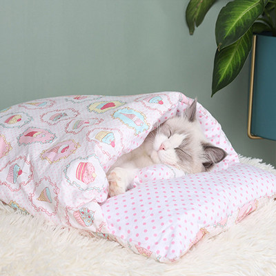 Pet Cat hálózsák szett párna Kis kutya macska az ágyon alvó puha párna kisállat macska kutya termékek Kivehető, mosható kisállat betét