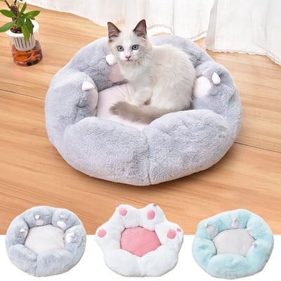 Κρεβάτι για σκύλος γάτας Χαλάκι Μαλακό βελούδινο ρείθρο Κινούμενα σχέδια σε σχήμα ποδιού γάτας Σπίτι γάτας Στρογγυλή φωλιά κουταβιού Αξεσουάρ για κατοικίδια Μικρό κρεβάτι για σκύλους για γάτα