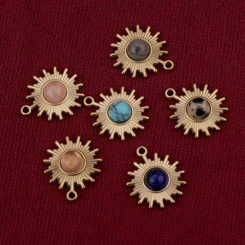 Μενταγιόν 5 τμχ Φυσική πέτρα και ανοξείδωτο ατσάλι με επιμετάλλωση χρυσό Sun Flower Charms για γυναίκες Προμήθειες για DIY Jewelry Making Findings