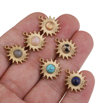 Μενταγιόν 5 τμχ Φυσική πέτρα και ανοξείδωτο ατσάλι με επιμετάλλωση χρυσό Sun Flower Charms για γυναίκες Προμήθειες για DIY Jewelry Making Findings