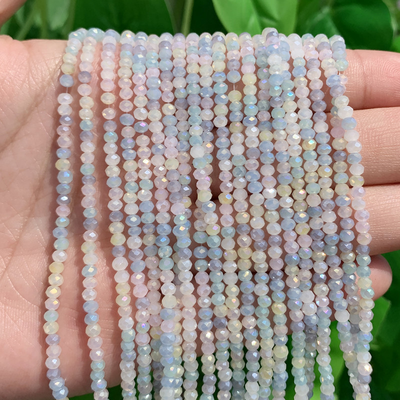 Mărgele de sticlă de cristal natural fațetate albastru galben AB Mărgele rotunde rotunde libere pentru realizarea de bijuterii colier brățară DIY 3x2mm