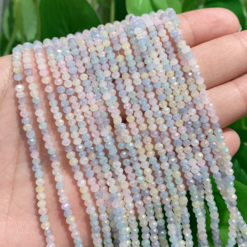 Mărgele de sticlă de cristal natural fațetate albastru galben AB Mărgele rotunde rotunde libere pentru realizarea de bijuterii colier brățară DIY 3x2mm