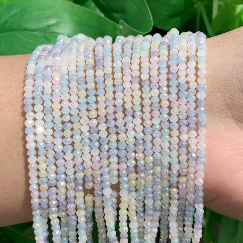 Mărgele de sticlă de cristal natural fațetate albastru galben AB Mărgele rotunde rotunde libere pentru realizarea de bijuterii colier brățară DIY 3x2mm