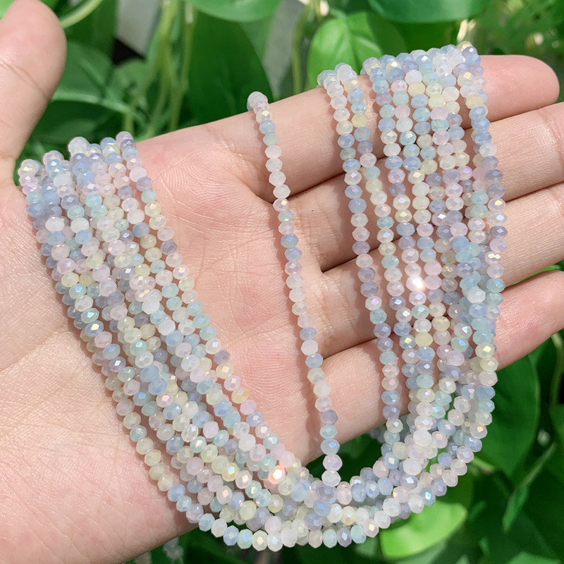 Mărgele de sticlă de cristal natural fațetate albastru galben AB Mărgele rotunde rotunde libere pentru realizarea de bijuterii colier brățară DIY 3x2mm