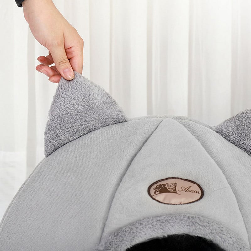 Kačių lovos patalpoje Minkštas jaukus šiltas kačių namelis augintinio šuniuko miegui kilimėlis kambarinis naminių gyvūnėlių priedai Pusiau uždaras apvalus katės guolis