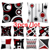 3db Red Series geometrikus poliészter párnahuzat kerek patchwork párnahuzat kanapé lakberendezési szék ülőpárnahuzat