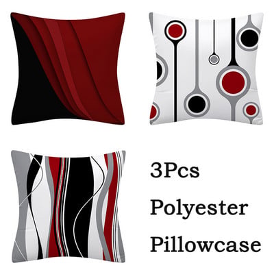 3db Red Series geometrikus poliészter párnahuzat kerek patchwork párnahuzat kanapé lakberendezési szék ülőpárnahuzat