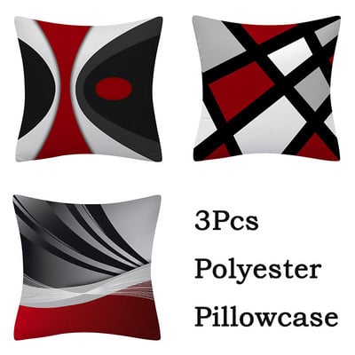 3db Red Series geometrikus poliészter párnahuzat kerek patchwork párnahuzat kanapé lakberendezési szék ülőpárnahuzat