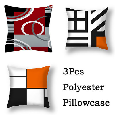 3db Red Series geometrikus poliészter párnahuzat kerek patchwork párnahuzat kanapé lakberendezési szék ülőpárnahuzat
