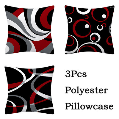 3db Red Series geometrikus poliészter párnahuzat kerek patchwork párnahuzat kanapé lakberendezési szék ülőpárnahuzat