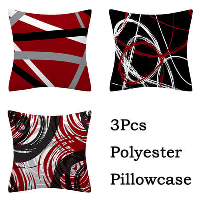 3db Red Series geometrikus poliészter párnahuzat kerek patchwork párnahuzat kanapé lakberendezési szék ülőpárnahuzat