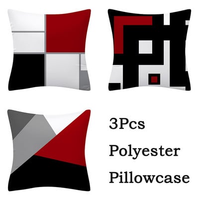 3db Red Series geometrikus poliészter párnahuzat kerek patchwork párnahuzat kanapé lakberendezési szék ülőpárnahuzat