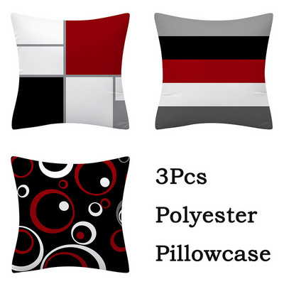 3db Red Series geometrikus poliészter párnahuzat kerek patchwork párnahuzat kanapé lakberendezési szék ülőpárnahuzat