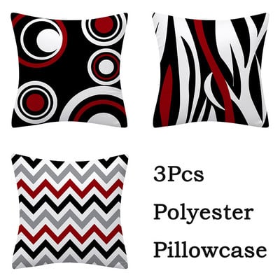 3db Red Series geometrikus poliészter párnahuzat kerek patchwork párnahuzat kanapé lakberendezési szék ülőpárnahuzat