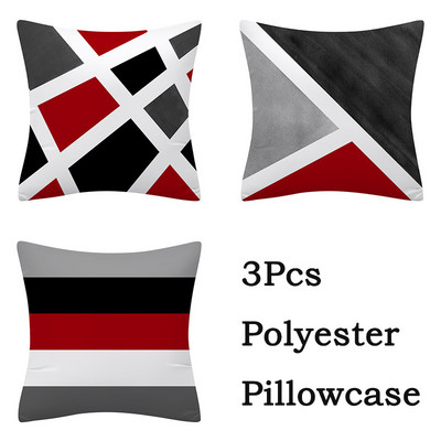3db Red Series geometrikus poliészter párnahuzat kerek patchwork párnahuzat kanapé lakberendezési szék ülőpárnahuzat