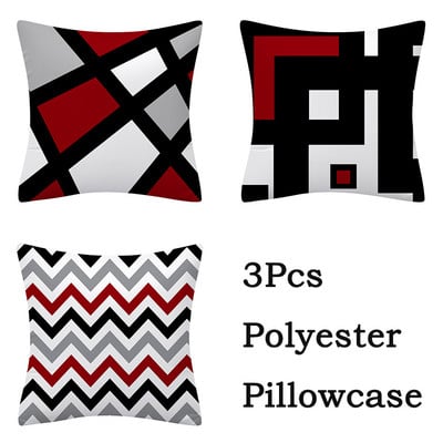 3db Red Series geometrikus poliészter párnahuzat kerek patchwork párnahuzat kanapé lakberendezési szék ülőpárnahuzat