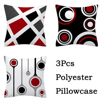 3db Red Series geometrikus poliészter párnahuzat kerek patchwork párnahuzat kanapé lakberendezési szék ülőpárnahuzat