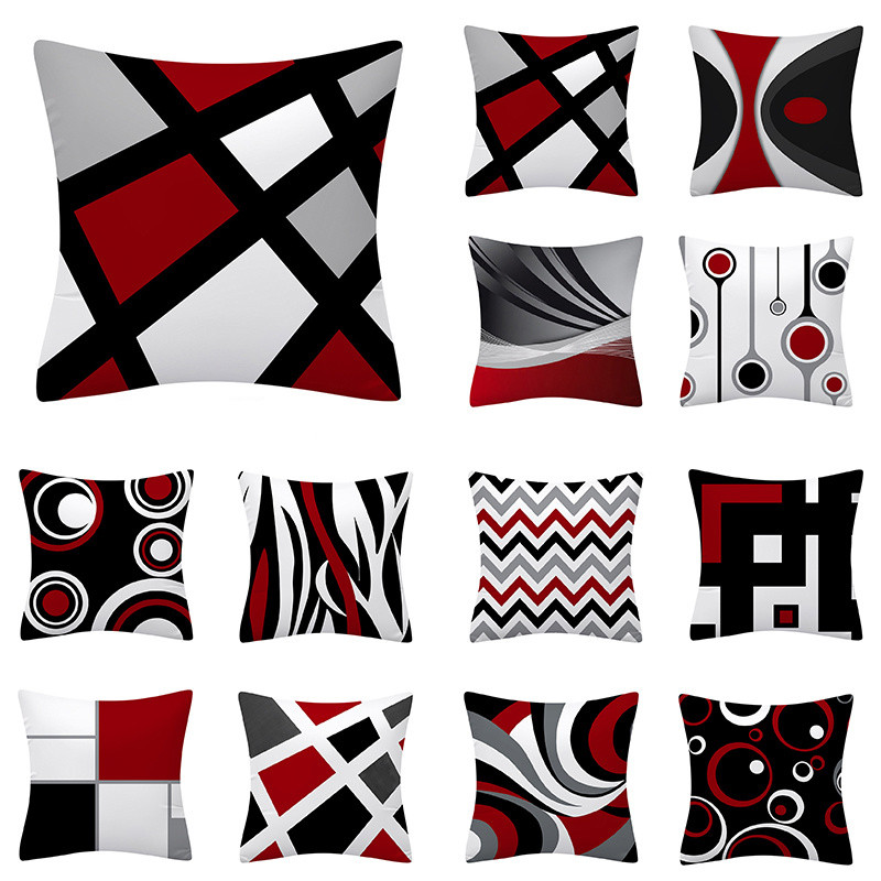 3db Red Series geometrikus poliészter párnahuzat kerek patchwork párnahuzat kanapé lakberendezési szék ülőpárnahuzat