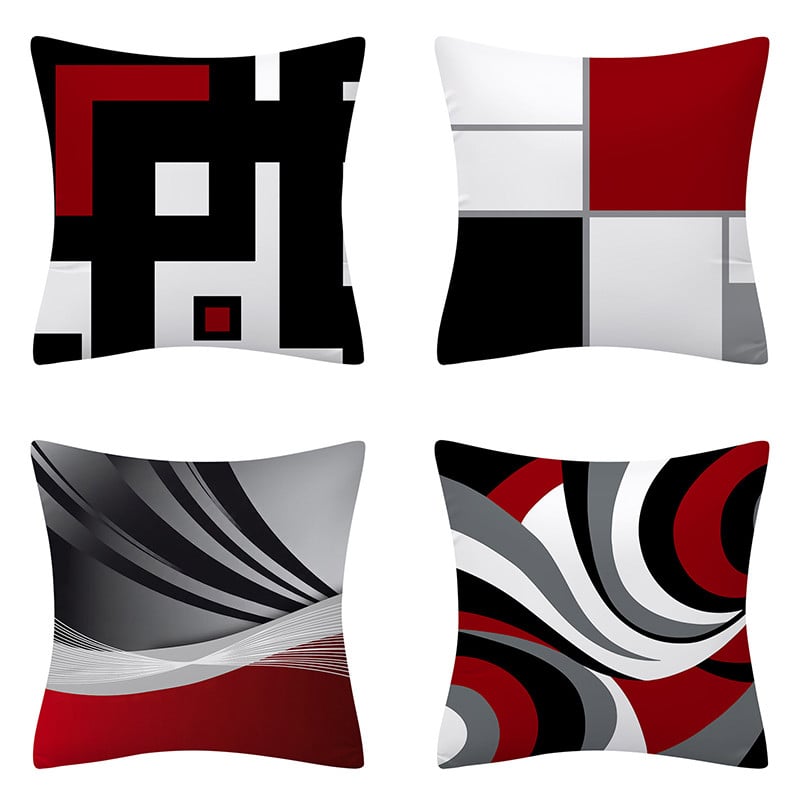 3db Red Series geometrikus poliészter párnahuzat kerek patchwork párnahuzat kanapé lakberendezési szék ülőpárnahuzat
