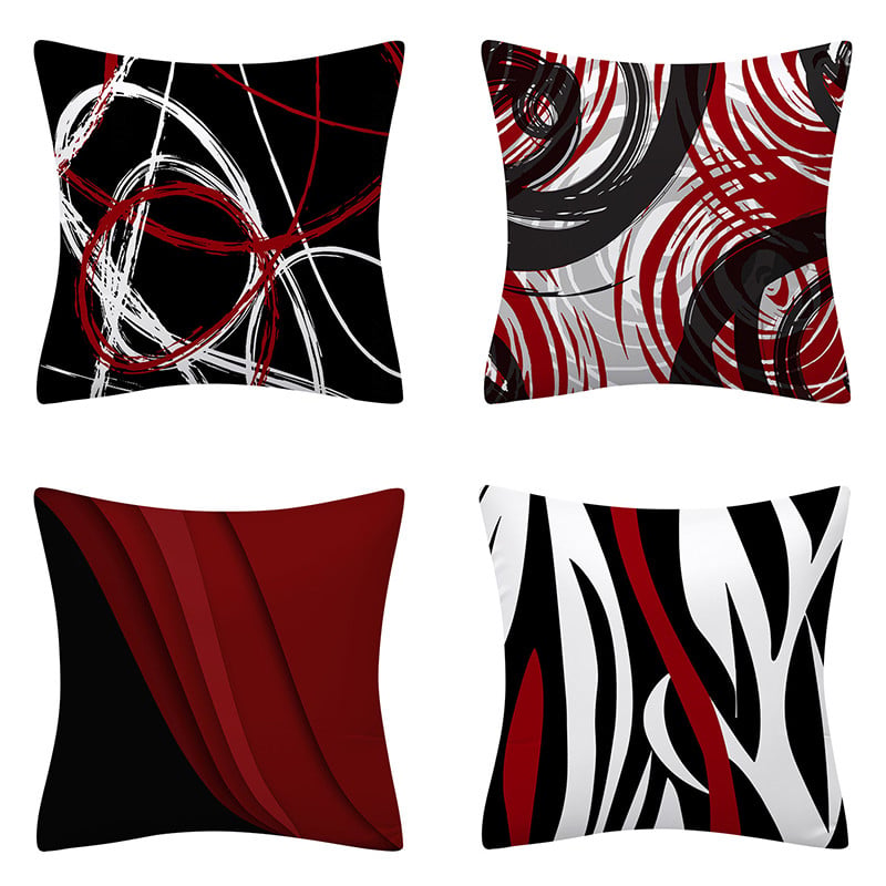 3db Red Series geometrikus poliészter párnahuzat kerek patchwork párnahuzat kanapé lakberendezési szék ülőpárnahuzat