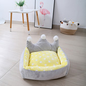 Χαριτωμένο Σπίτι κινουμένων σχεδίων για κατοικίδια που πλένεται χειμωνιάτικο ζεστό στρώμα σκύλου Αφαιρούμενο κυνοτροφείο γάτας Γκρι αστέρι Yellow Dot Crown Puppy Dogs Pets Καναπές-κρεβάτι