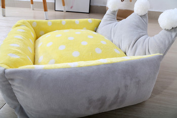 Χαριτωμένο Σπίτι κινουμένων σχεδίων για κατοικίδια που πλένεται χειμωνιάτικο ζεστό στρώμα σκύλου Αφαιρούμενο κυνοτροφείο γάτας Γκρι αστέρι Yellow Dot Crown Puppy Dogs Pets Καναπές-κρεβάτι