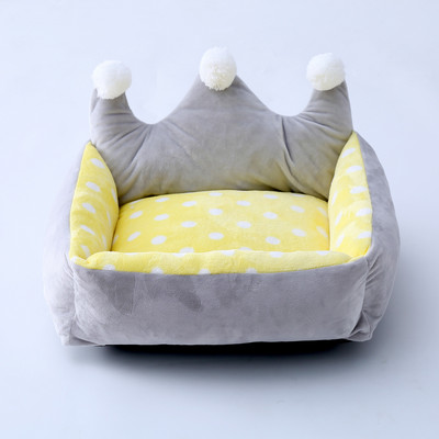 Χαριτωμένο Σπίτι κινουμένων σχεδίων για κατοικίδια που πλένεται χειμωνιάτικο ζεστό στρώμα σκύλου Αφαιρούμενο κυνοτροφείο γάτας Γκρι αστέρι Yellow Dot Crown Puppy Dogs Pets Καναπές-κρεβάτι