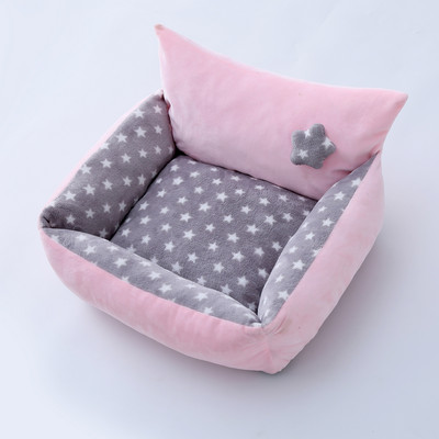 Χαριτωμένο Σπίτι κινουμένων σχεδίων για κατοικίδια που πλένεται χειμωνιάτικο ζεστό στρώμα σκύλου Αφαιρούμενο κυνοτροφείο γάτας Γκρι αστέρι Yellow Dot Crown Puppy Dogs Pets Καναπές-κρεβάτι