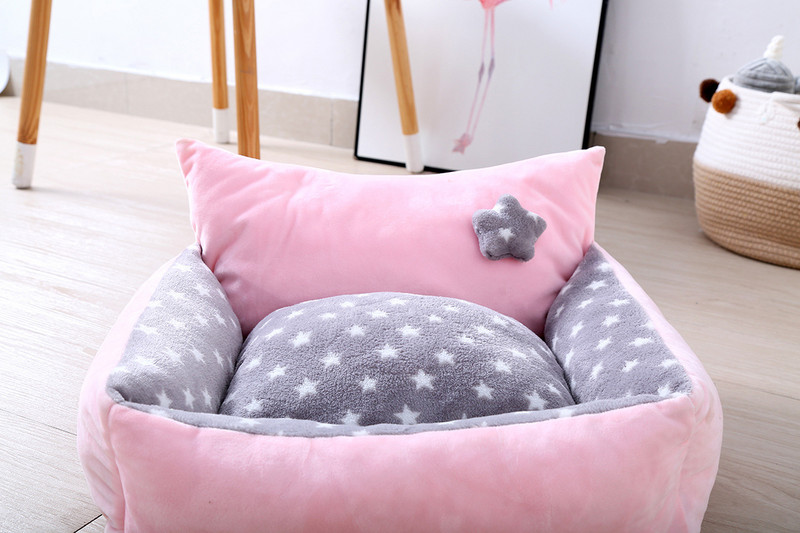 Χαριτωμένο Σπίτι κινουμένων σχεδίων για κατοικίδια που πλένεται χειμωνιάτικο ζεστό στρώμα σκύλου Αφαιρούμενο κυνοτροφείο γάτας Γκρι αστέρι Yellow Dot Crown Puppy Dogs Pets Καναπές-κρεβάτι