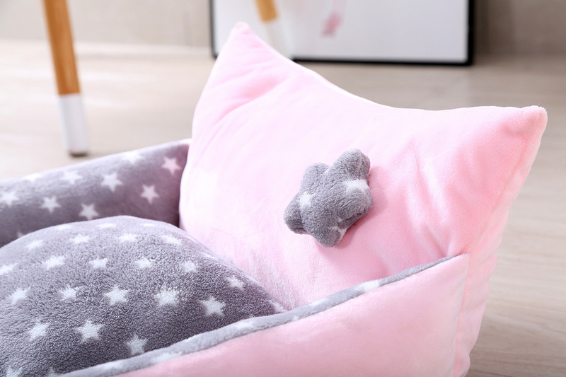 Χαριτωμένο Σπίτι κινουμένων σχεδίων για κατοικίδια που πλένεται χειμωνιάτικο ζεστό στρώμα σκύλου Αφαιρούμενο κυνοτροφείο γάτας Γκρι αστέρι Yellow Dot Crown Puppy Dogs Pets Καναπές-κρεβάτι