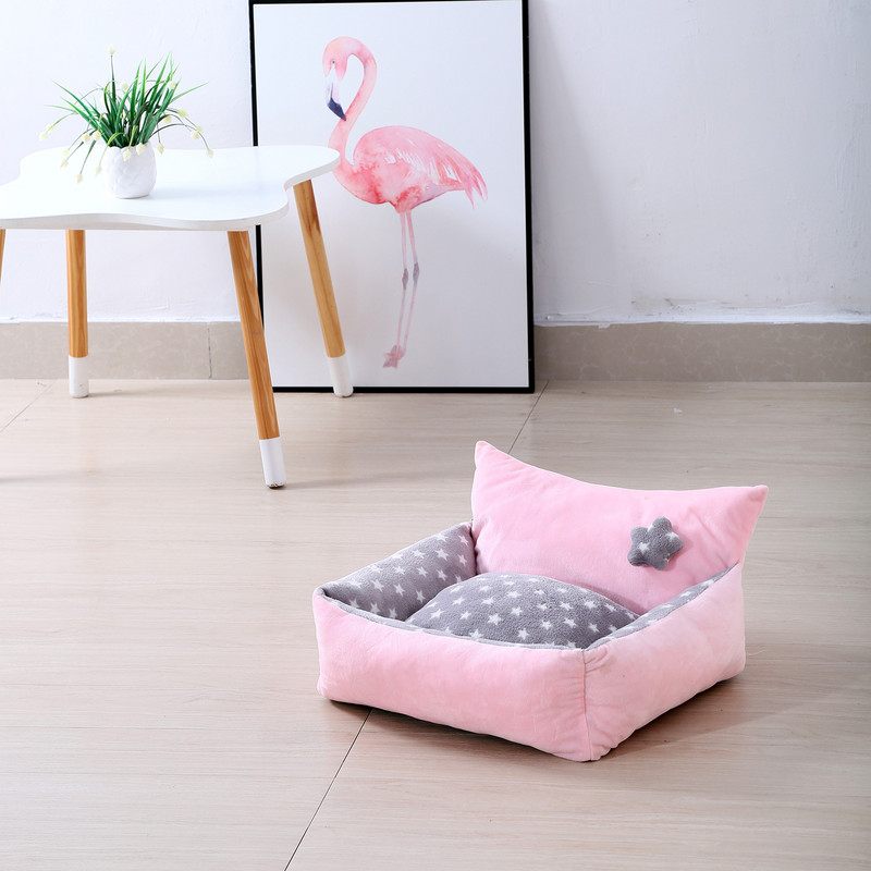 Χαριτωμένο Σπίτι κινουμένων σχεδίων για κατοικίδια που πλένεται χειμωνιάτικο ζεστό στρώμα σκύλου Αφαιρούμενο κυνοτροφείο γάτας Γκρι αστέρι Yellow Dot Crown Puppy Dogs Pets Καναπές-κρεβάτι