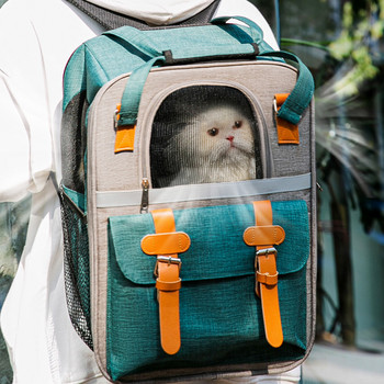 Pet Cat Carrier Преносима пътна чанта за котки Голямо пространство Дишаща чанта Cat Night Светлоотразителна раница за кучета