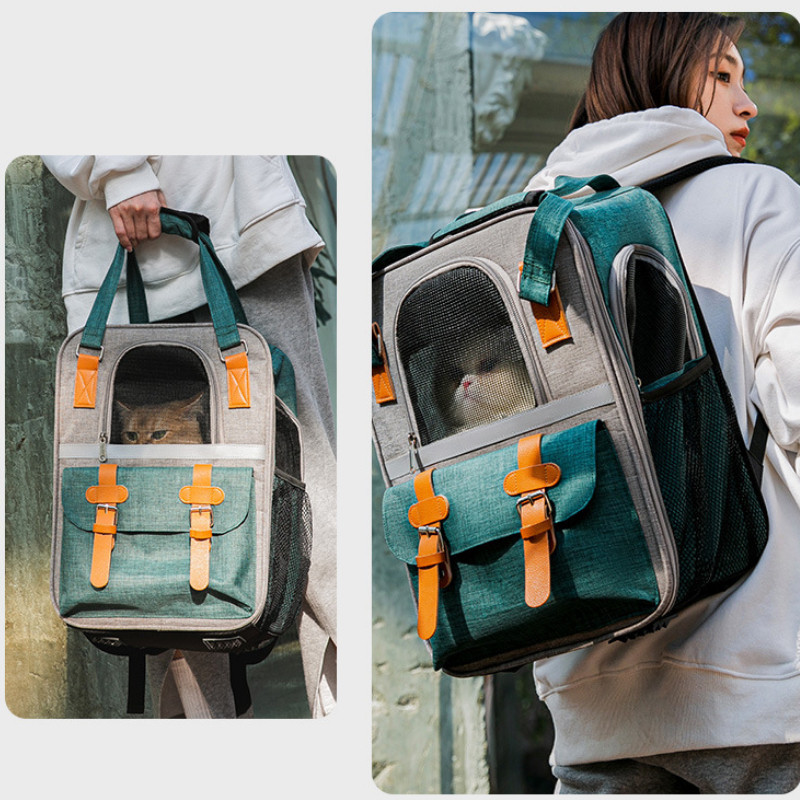 Kisállat macskahordozó hordozható utazó macskatáska nagy méretű, légáteresztő kézitáska macska éjszakai fényvisszaverő kutya hátizsák