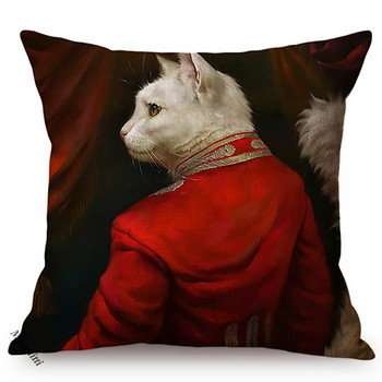 45x45 εκ. Γενικό πορτρέτο γάτας Μιμηθείτε διάσημους ελαιογραφίες τέχνης Διακοσμητικό κάλυμμα μαξιλαριού Nordic Funky Animal Style Animal Safa