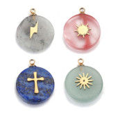 4 bucăți rotund piatră naturală din oțel inoxidabil placat cu aur pandantive pandantiv piatră cuarț pendant bricolaj cercei coliere bijuterii