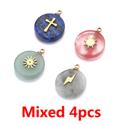 4 bucăți rotund piatră naturală din oțel inoxidabil placat cu aur pandantive pandantiv piatră cuarț pendant bricolaj cercei coliere bijuterii