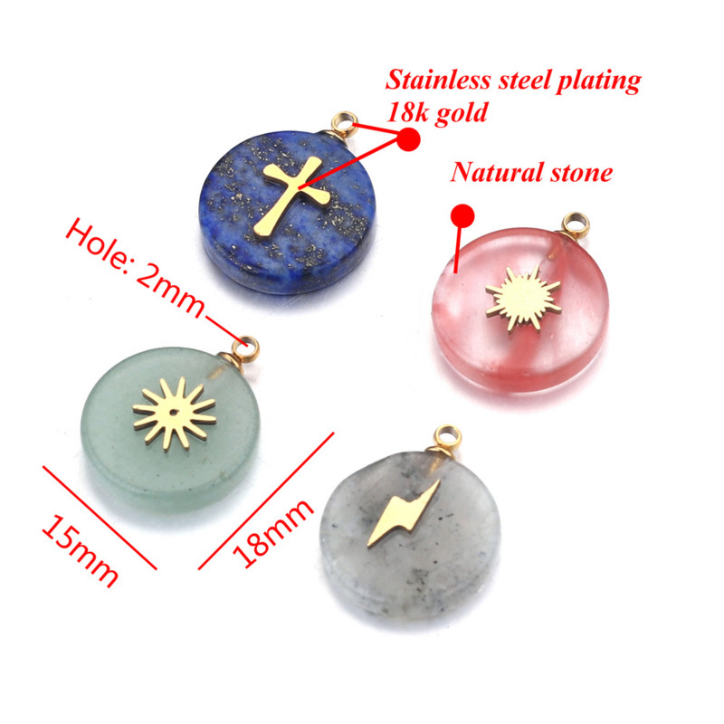 4 bucăți rotund piatră naturală din oțel inoxidabil placat cu aur pandantive pandantiv piatră cuarț pendant bricolaj cercei coliere bijuterii