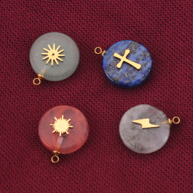 4 bucăți rotund piatră naturală din oțel inoxidabil placat cu aur pandantive pandantiv piatră cuarț pendant bricolaj cercei coliere bijuterii