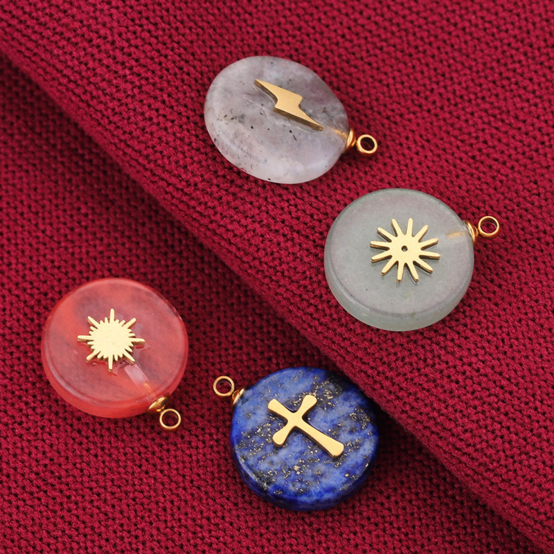 4 bucăți rotund piatră naturală din oțel inoxidabil placat cu aur pandantive pandantiv piatră cuarț pendant bricolaj cercei coliere bijuterii