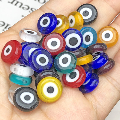 6/8/10 mm-es lapos, kerek alakú gyöngyök Színes Evil Eye lámpafény üvegezett üveggyöngyök karkötő nyaklánchoz barkács ékszer készítés kézműves