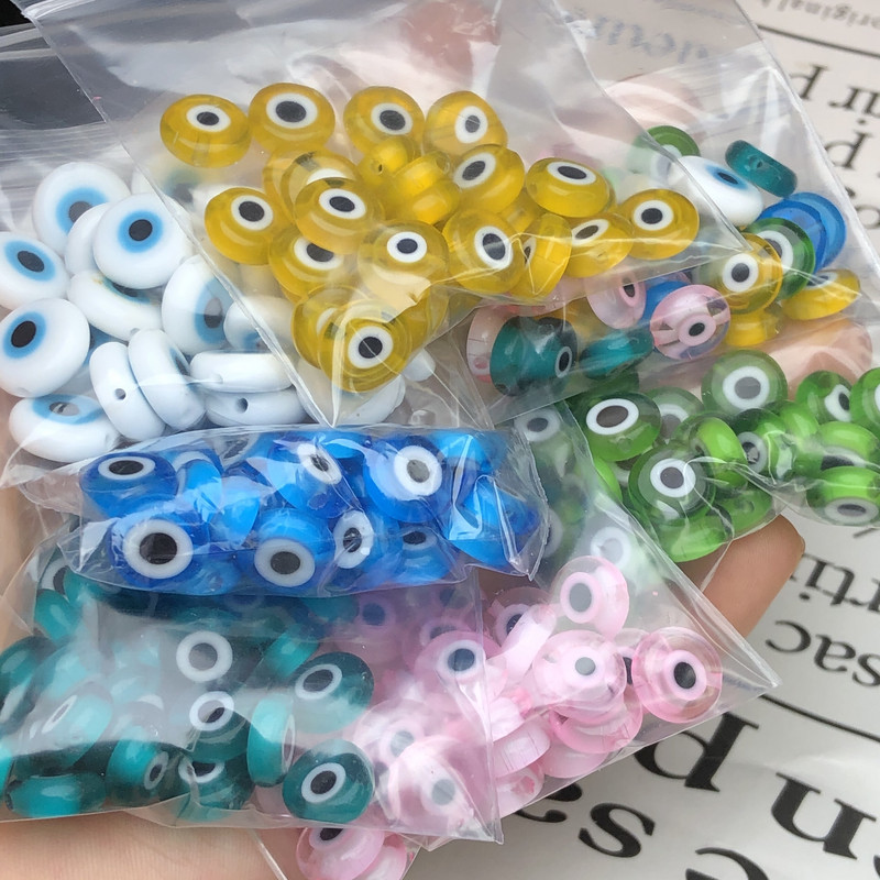 6/8/10 mm-es lapos, kerek alakú gyöngyök Színes Evil Eye lámpafény üvegezett üveggyöngyök karkötő nyaklánchoz barkács ékszer készítés kézműves