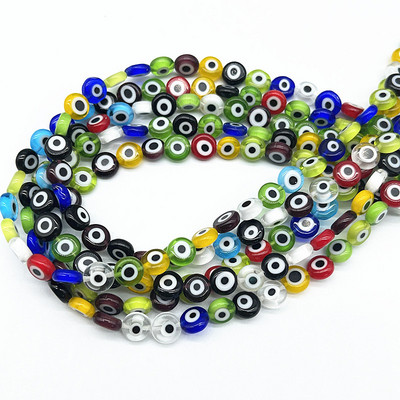 Új 8 mm-es többszínű lapos hátú kerek/szív gyöngyök Evil Eye és Flower üveggyöngyök ékszerkészítéshez barkácsolási kiegészítők